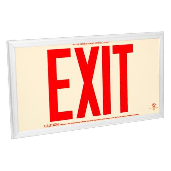 75' Visibility Dual Face Red Letters / White Frame Photoluminescent Exit Sign