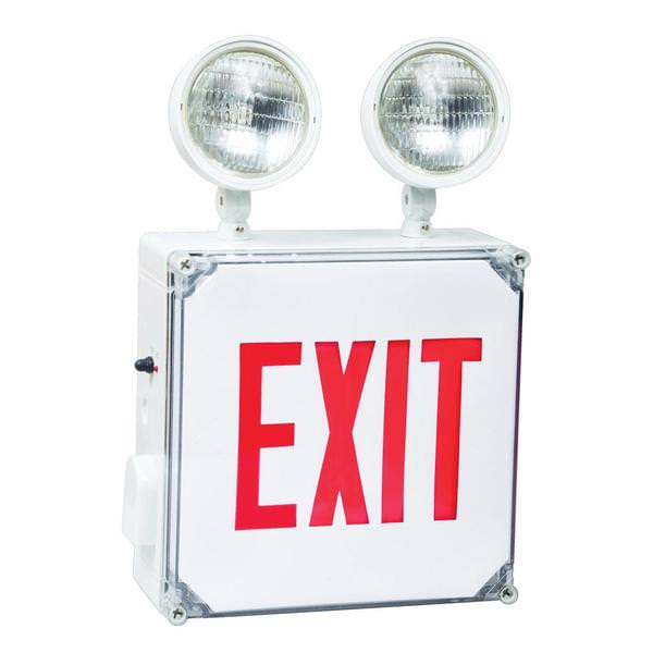 7.5 watt 120/277 volt LED White Housing Red Letters Exit and Emergency Light Combo