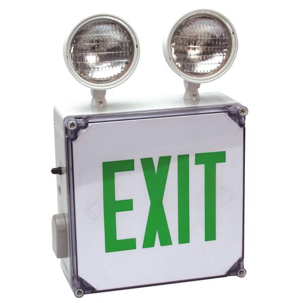 2 x 5.4 watt 120/277 volt LED White / Green Combination Exit Light