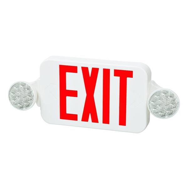 5 watt 120/277 volt LED White Housing Red Letters Exit and Emergency Light Combo
