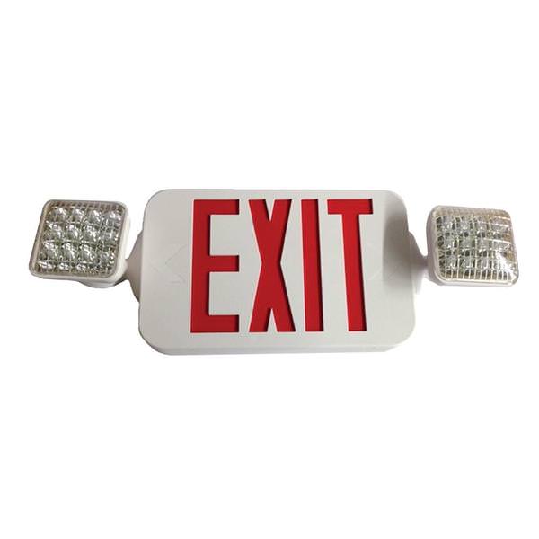 5 watt 120/277 volt LED White Housing Red Letters Exit and Emergency Light Combo