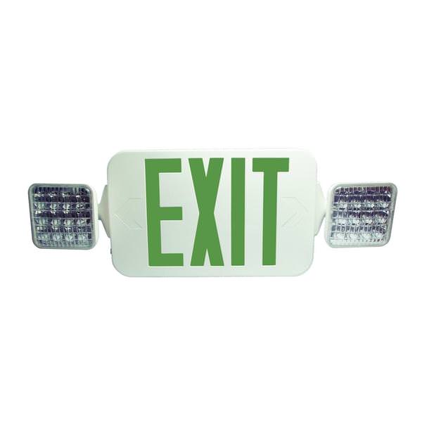 5 watt 120/277 volt LED White Housing Green Letters Exit and Emergency Light Combo