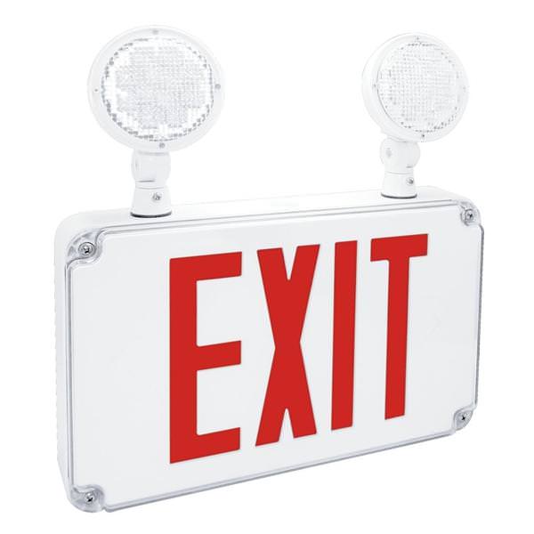 4 watt 120/277 volt LED White Housing Red Letters Exit and Emergency Light Combo