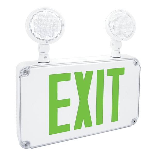 4 watt 120/277 volt LED White Housing Green Letters Exit and Emergency Light Combo
