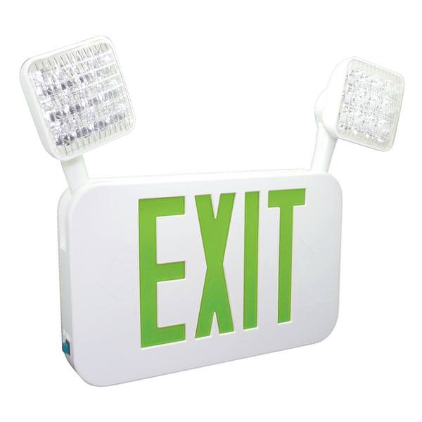 3 watt 120/277 volt LED White Housing Green Letters Exit and Emergency Light Combo
