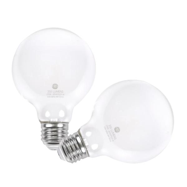 4 watt 120 volt G25 Medium Screw Base 2700K Warm White Glass Dimmable LED (2 Pack)