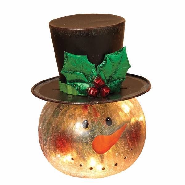 8" Electric Lighted Crackle Glass Snowman Head
