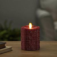 Gerson 4" Red Sweater Knit Pillar Candle
