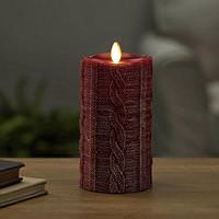 Gerson 6" Red Sweater Knit Pillar Candle