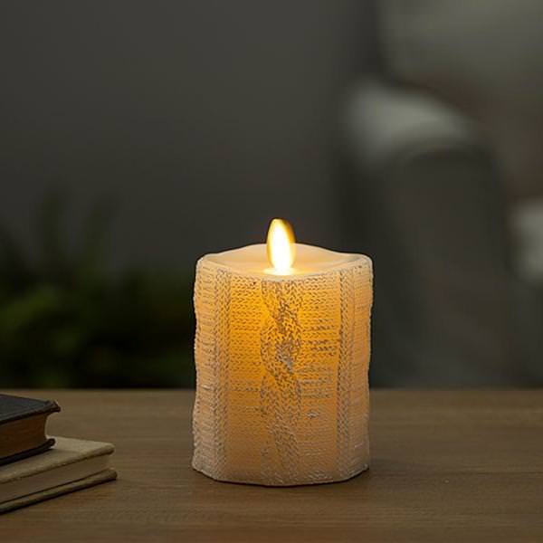 4" Ivory Sweater Knit Pillar Candle