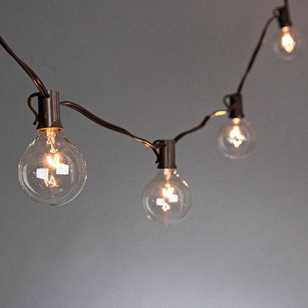 10 Light 10' Brown Wire (Candelabra Screw Base) Light String with 10 Clear G50 7 watt Bulbs