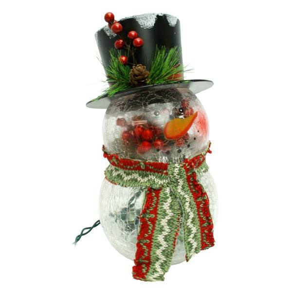 9" Electric Lighted Crackle Glass Snowman Lamp