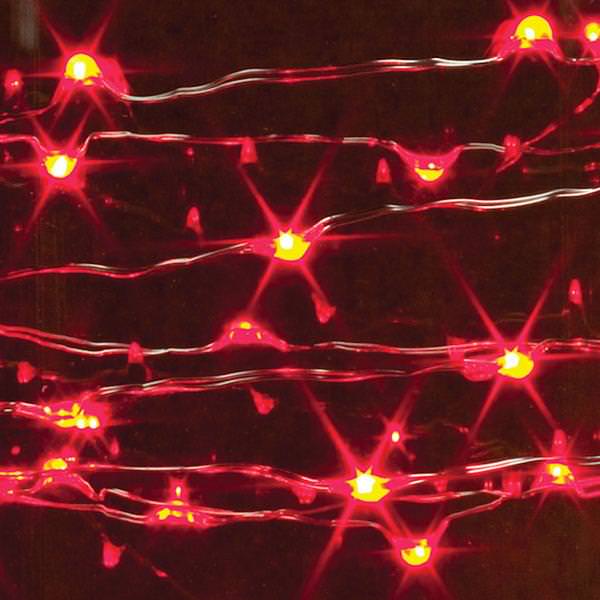 60 Light 10' Silver Wire Red Electric Outdoor LED Micro Miniature String with 9' Lead Wire