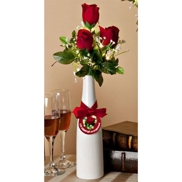 17.5" Triple Rose & Baby Breath Battery Operated LED Lighted Arrangement with Vase (10 Cool White Micro LED Light String)