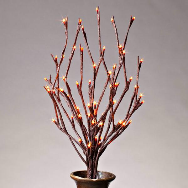 20" Brown Wrapped Electric Lighted Branch (60 Clear Rice Lights)