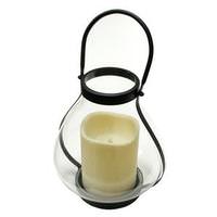Gerson 10.25" Black Glass School House Lantern Melted Edge Battery Operated LED Resin Candle Light with Timer