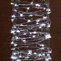 View 60 Light 20' Silver Wire Cool White Battery Operated Outdoor LED Micro Miniature String with Timer