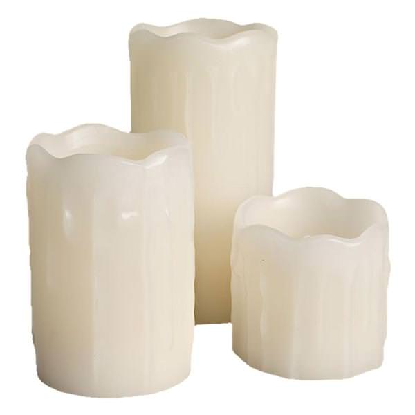 2" x 2, 3, 4" Bisque Wax Drip Votive Wavy Edge Battery Operated LED Wax Candle Light with Timer (Set of 3)