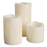 Gerson 2" x 2, 3, 4" Bisque Wax Drip Votive Wavy Edge Battery Operated LED Wax Candle Light with Timer (Set of 3)