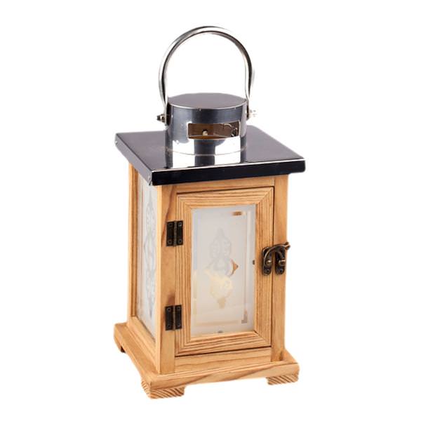 10" Wood / Stainless Steel Lantern Wavy Edge Battery Operated LED Candle Light with Timer