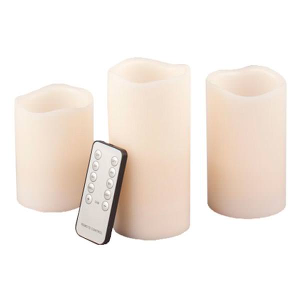 3" x 4,5,6" Bisque Remote Control Wavy Edge Battery Operated LED Wax Candle Light (3 pack) with Timer