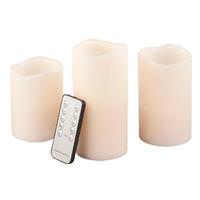 Gerson 3" x 4,5,6" Bisque Remote Control Wavy Edge Battery Operated LED Wax Candle Light (3 pack) with Timer