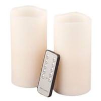 View 6" Bisque Remote Control Wavy Edge Battery Operated LED Wax Pillar Candle Light (2 pack)