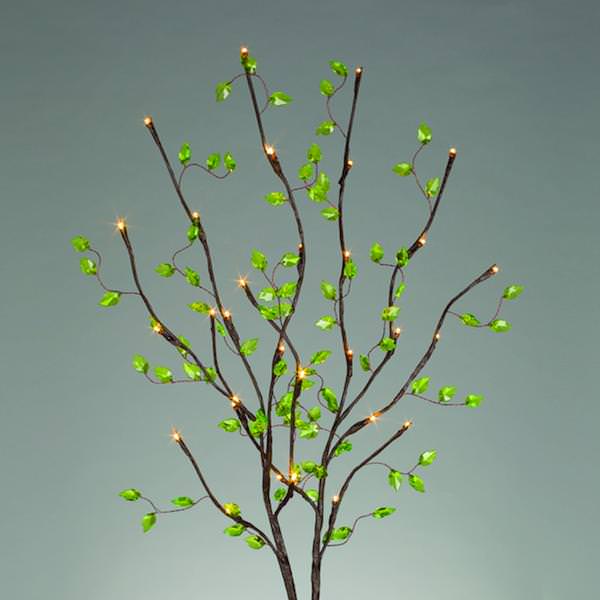 39" Artificial Green Leaf Battery Operated LED Lighted Branch with Timer (30 Warm White Lights) (Convertible to Electric with Adapter)