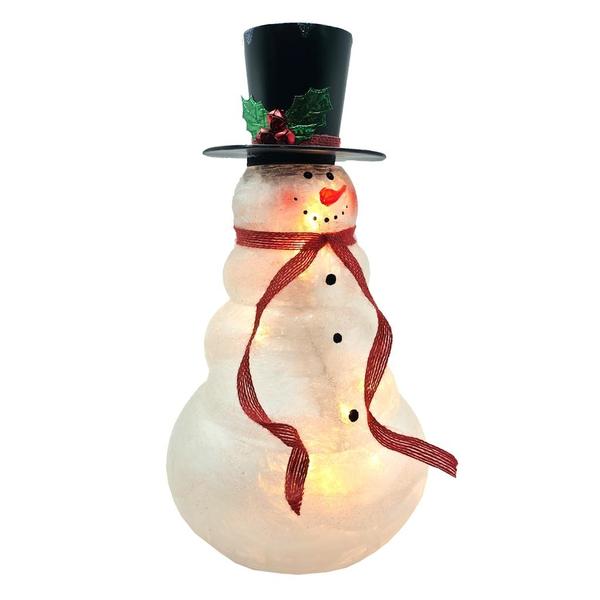 12" Lighted Electric Metal / Glass Snowman Decor
