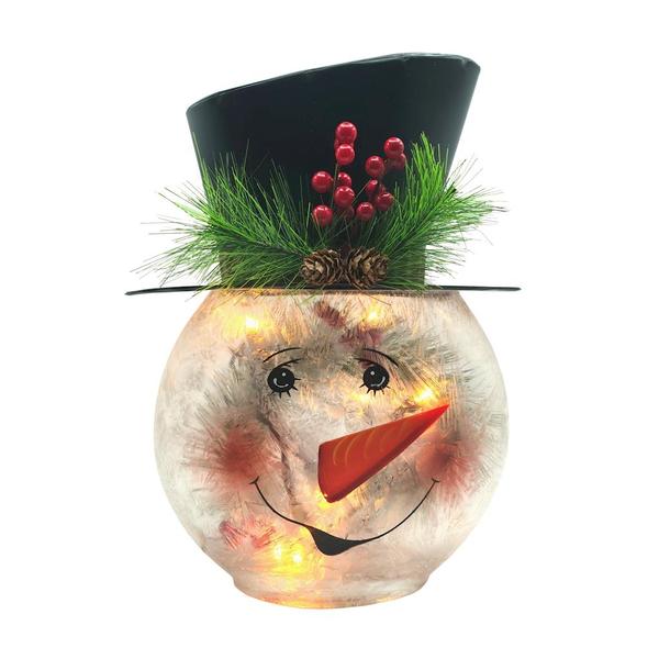 11.5" Lighted Electric Metal / Frosted Glass Snowman Decor