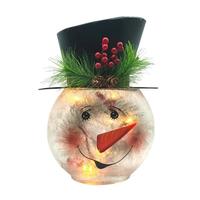 View 11.5" Lighted Electric Metal / Frosted Glass Snowman Decor