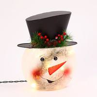 View 11.5" Lighted Electric Metal / Frosted Glass Snowman Decor