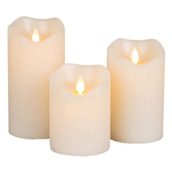 4, 5 & 6" Ivory (Vanilla Scent) Wavy Edge Motion Flame Battery Operated LED Wax Candle Light with Timer (Set of Three)