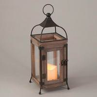 Gerson 13.8" Wood / Metal Lantern Wavy Edge Battery Operated LED Resin Candle Light