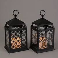 Gerson 11.8" Black Plastic Wavy Edge Battery Operated Resin LED Candle Light with Timer (Set of 2)