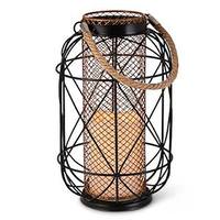 Gerson 10" Wire Metal Lantern Wavy Edge Battery Operated LED Candle Light with Timer