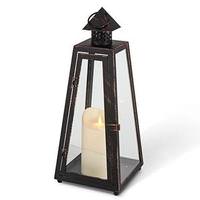 Gerson 13" Pyramid Shape Metal Lantern Wavy Edge Battery Operated LED Candle with Timer