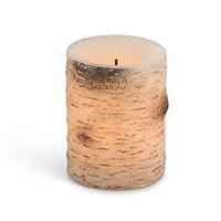 View 4" Birch Bark Design Straight Edge Battery Operated Full Candle Glow LED Wax Candle Light with Timer