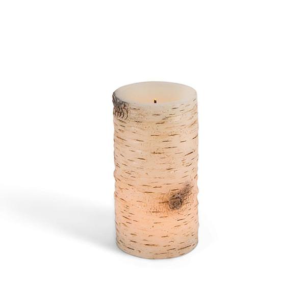 3" x 6" Birch Texture Straight Edge Battery Operated LED Wax Pillar Candle Light with Timer