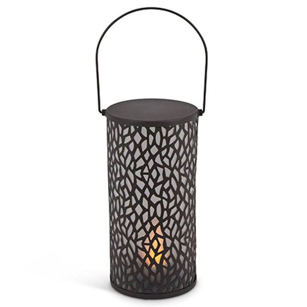 10.25" Rustic Cylinder Lantern Flame Stake FireGlow™ Battery Operated LED Lantern with Timer