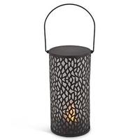 Gerson 10.25" Rustic Cylinder Lantern Flame Stake FireGlow™ Battery Operated LED Lantern with Timer