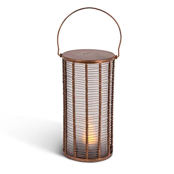 10" Copper Wire Cylinder Lantern with Flame Stake FireGlow™ Technology Battery Operated LED Lantern with Timer