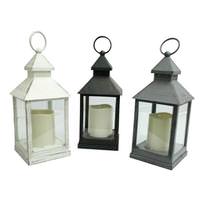 Gerson 9" LED Battery Operated Plastic Holiday Lantern Glass Panes with Timer (set of 3)
