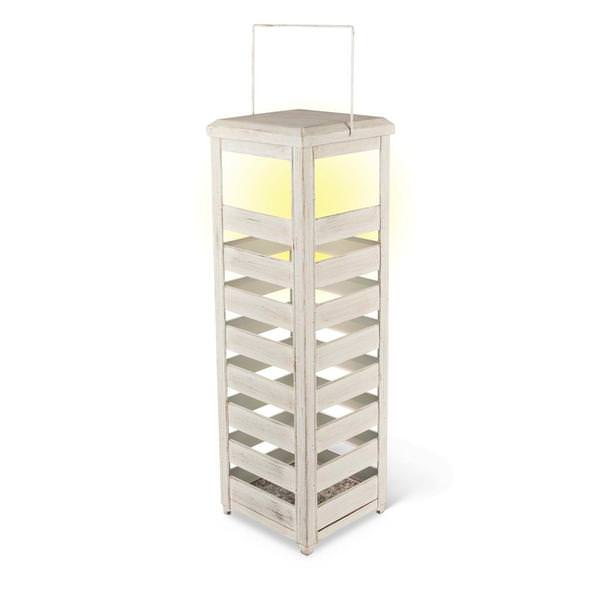 23.5" Weathered White Battery Operated LED Lantern with Timer