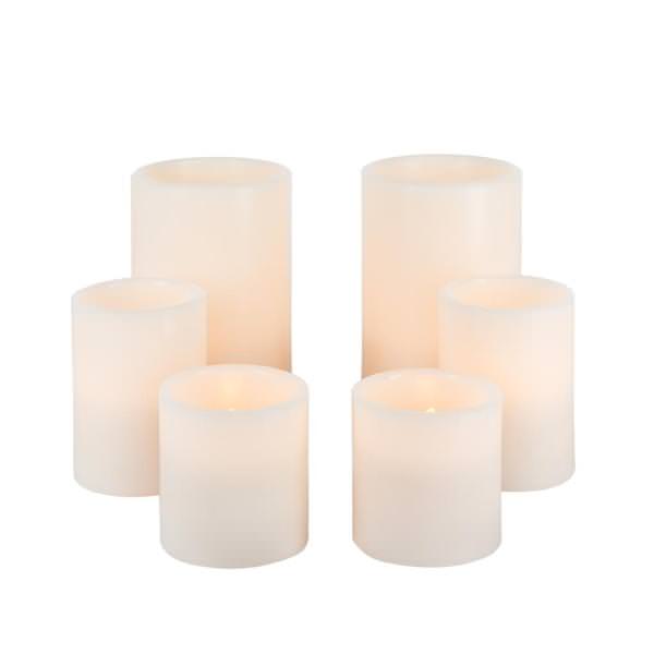 3, 4 & 6" Bisque Straight Edge Battery Operated LED Wax Candle Light with Timer (Set of 6)