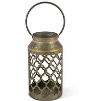 Gerson 11.2" Die Cut Ogee Design Galvanized Metal Lantern