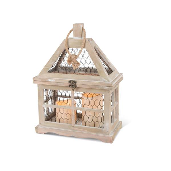 15" Wooden Lantern Wavy Edge Battery Operated LED Candle with Timer