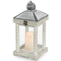 Gerson 13.8" Wood/Metal Battery Operated LED Lantern with Timer