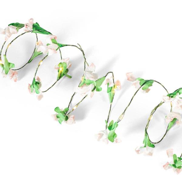 10' Artificial Pink Flower 30 Lights Battery Operated LED Lighted Garland with Timer