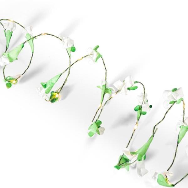 10' Artificial White Flower 30 Lights Battery Operated LED Lighted Garland with Timer